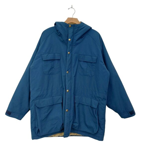 Vintage Woolrich Jacket Large Blue Hooded Full Zip Snap Insulated Nylon Outdoor - Picture 1 of 12